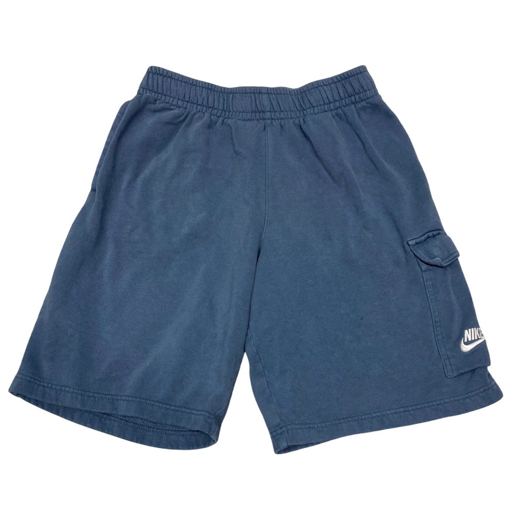 Nike Mens Fleece Cargo Shorts Slate Blue Elastic Waist Logo Small